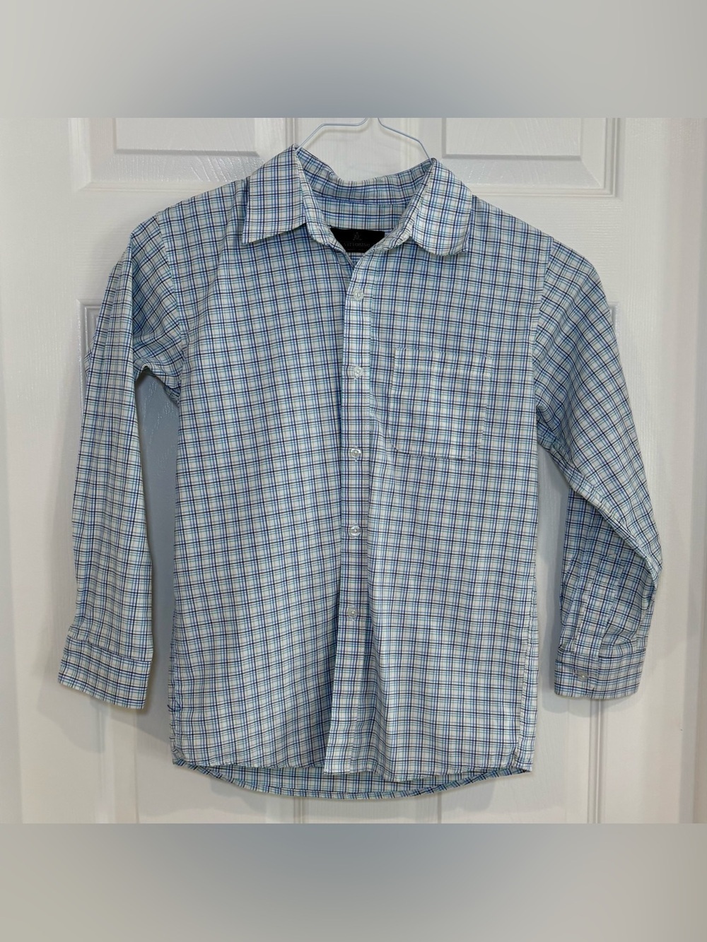 Vittorio Boys Blue White Plaid Shirt Long Sleeve Button Up Dress Shirt Sz 12